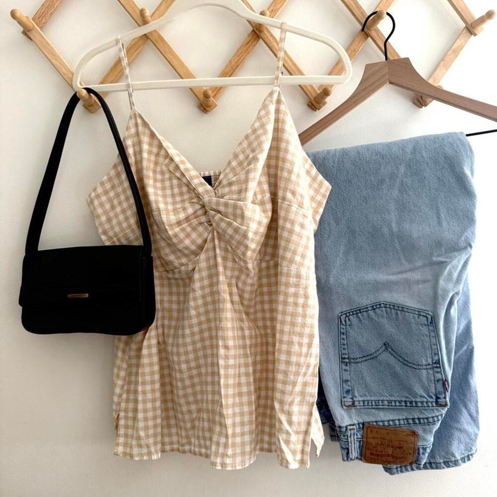 Vintage inspired gingham bow cami